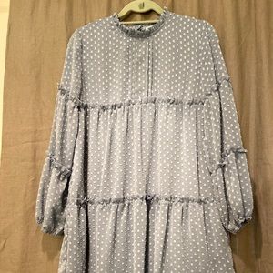 Solution long sleeve blue dot dress